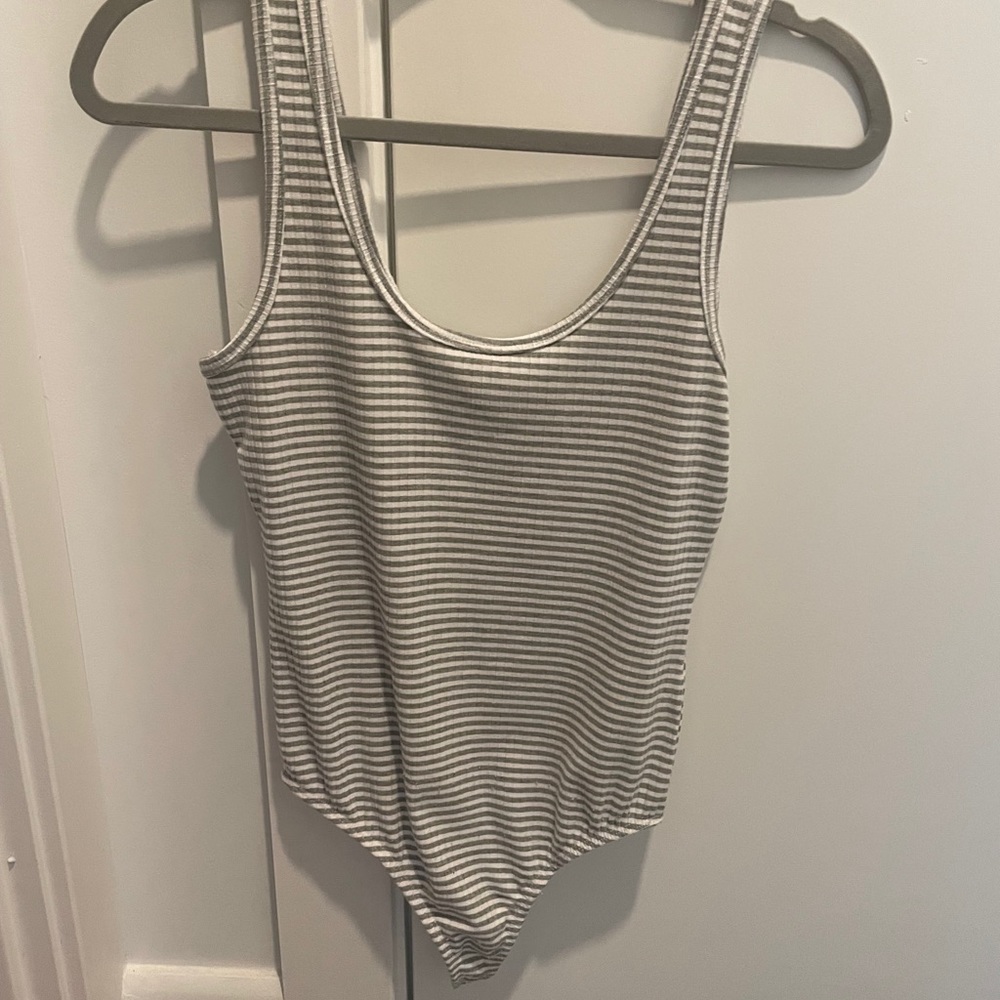 White and Grey Striped Bodysuit